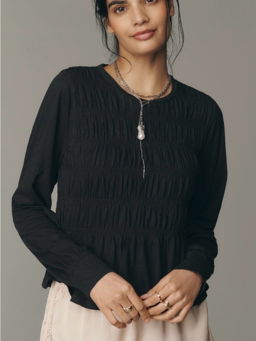 Anthropologie Pilcro Long-Sleeve Smocked Top Large NWT